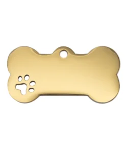 Halsband för hund och husdjur i guld rostfritt stål med gravyr och egen design och text bak