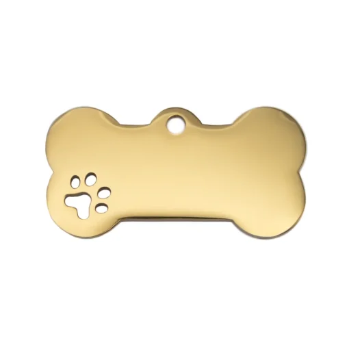 Halsband för hund och husdjur i guld rostfritt stål med gravyr och egen design och text bak